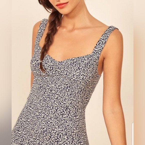 Reformation Fairfax Blue And White Doodle Mini Dress Size 2 - Picture 3 of 16